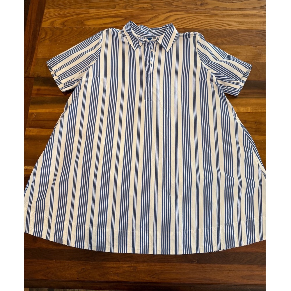 Old Navy Womens Blue White Striped Short Sleeve Shirt Dress Pocket A-Line Large